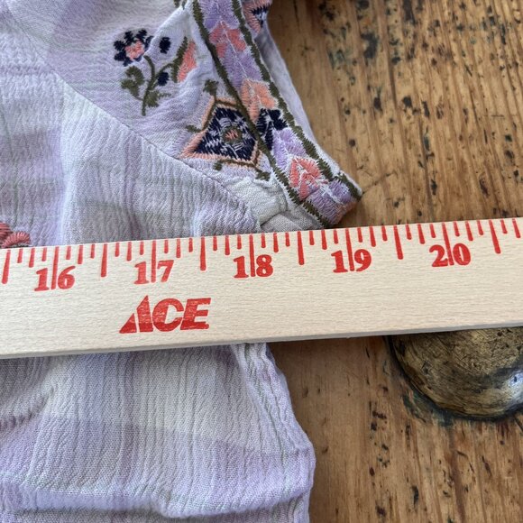 Knox Rose Purple Embroidered Plaid Short Sleeve Top Womens Small Rayon Blend - Picture 5 of 6